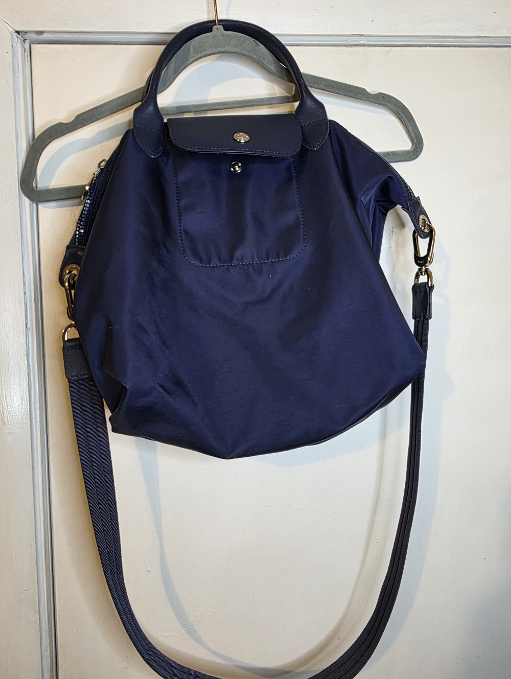 Longchamp Canvas Blue Bag Snap Buttons.